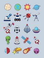 cute characters of multiple icons in the space set collection vector