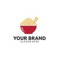 RED BOWL NOODLES WITH CHOPSTICK LOGO DESIGN vector