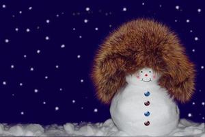 happy snowman. Winter landscape. Merry christmas and happy new year greeting card photo