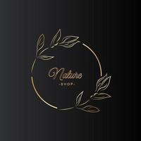 Floral wreath emblem wedding design. Outline vintage herbs in modern simple style. Vector illustration isolated on background.