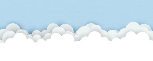 Cloudscape in paper cut style on blue paper pattern background with space for texts. vector