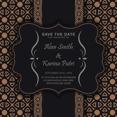 dark black wedding invitation with pattern