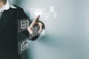 Document Management System DMS, Online document database management, Organization document Organized, automated processes to manage files, ERP enterprise efficient, business technology. photo
