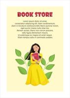 niña feliz sosteniendo libros en las manos pancartas para librería. leer el concepto de libros. ilustración vectorial en estilo plano vector