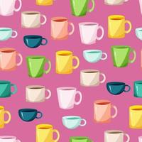 Porcelain mugs seamless print. A set of tea cups. Vector illustration in cartoon flat style