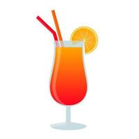 Alcohol cocktail drink. Spritz cocktail with orange slice and straw. Flat style vector