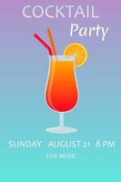 Cocktail party poster template. Poster design with colorful cocktail glass on gradient background. vector