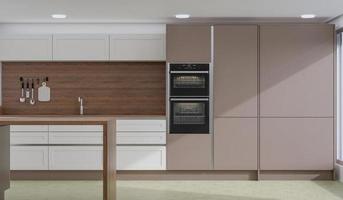 cooking room with a dinning table - wall. 3D rendering. photo