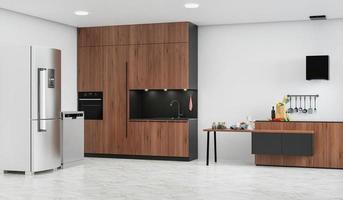 Kitchen room with a dinning table - wall. 3D rendering. photo