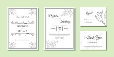 plantilla de invitación de boda mínima con adorno de hojas abstractas vector