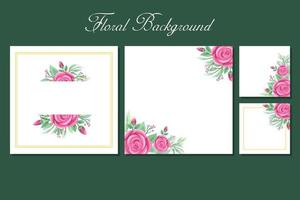 Square background with rose and greenery frame border for social media post template, greeting card, wedding or engagement invitation and poster design vector