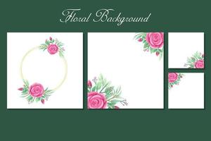 Square background with rose and greenery frame border for social media post template, greeting card, wedding or engagement invitation and poster design vector