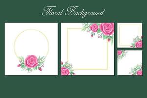 Square background with rose and greenery frame border for social media post template, greeting card, wedding or engagement invitation and poster design vector