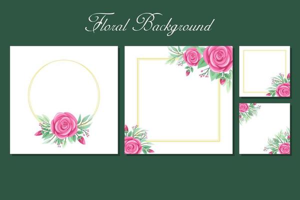 Square background with rose and greenery frame border for social media post template, greeting card, wedding or engagement invitation and poster design