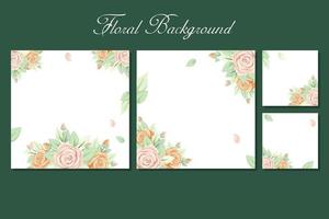 Square background with rose and greenery frame border for social media post template, greeting card, wedding or engagement invitation and poster design vector