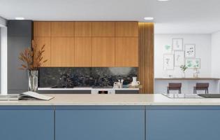 cooking room with a dinning table - wall. 3D rendering. photo