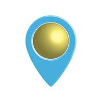 Blue and yellow map pin in 3d style on white background. vector