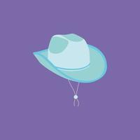Cartoon cowgirl in a blue hat with ties. Party hat. Fashion style of the Wild West. Cowboy western theme, wild west concept. Horse ranch. Hand drawn color flat illustration. vector