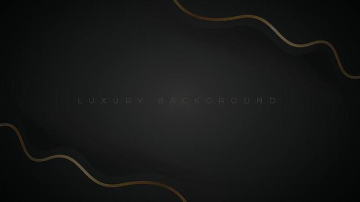 Abstract black wave and gold lines background. Dark wavy shape with golden lines. Luxury background vector illustration.