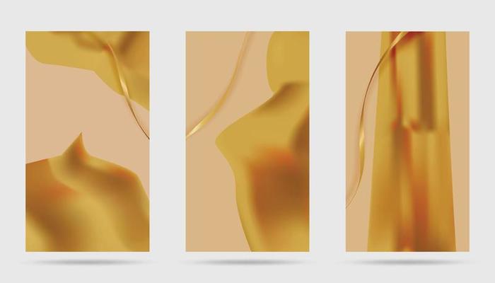 Set of elegant minimal abstract cover. Golden smooth background. Luxury textile vector illustration