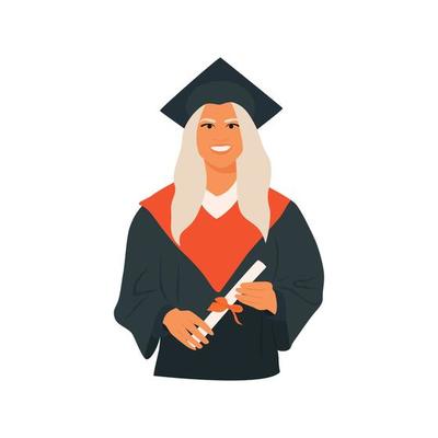 A cheerful black male graduate celebrates his graduation with a diploma and  a graduate cap on his head. Concept for happy graduation poster or card  template design. Vector drawing 21520425 Vector Art