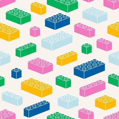 Colorful isometry plastic bricks. Building blocks for children construction kits. Children leisure games , preschool activities concept. Toy erector set . Hand drawn pattern.