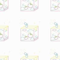 Seamless pattern of  tasty peach juice boxes. Asian product. Cute bright tasty milk. Kawaii Japanese style. Soft Drink in paper box.  Hand drawn color trendy illustration. vector