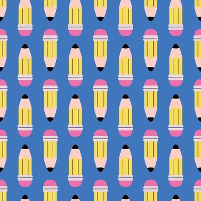 Pencils seamless school supplies pattern. Children's cute colourful stationery background. Back to school. Modern illustration for wallpapers, textile, fabric, web banner and wrapping paper.