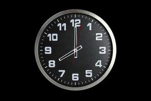 Standless Clock at 8 O'Clock, Start work at 8 PM. Isolate on black Background, photo