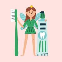 Tooth Fairy with toothbrush and toothpaste vector