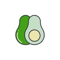 Avocado whole and half color line icon vector illustration