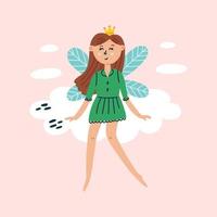 Tooth fairy sits on white cloud vector