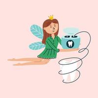 Flying Tooth Fairy with Flossing vector