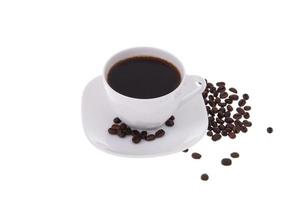 Coffee cup and beans isolated on white background photo