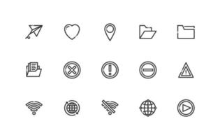 user interface essential icon set in black outline, line style vector
