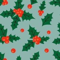 Retro Christmas seamless background with holly leaves and berries vector