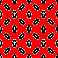 pattern with coffins and on a red backdrop vector
