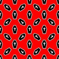 pattern with coffins and on a red backdrop vector