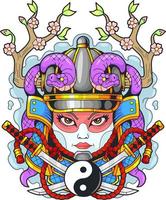 japanese medieval samurai girl, logo design vector