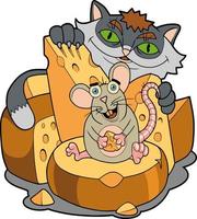 mouse and cat funny illustration vector