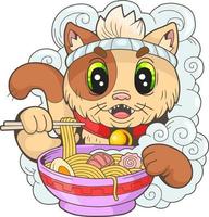 cute cat with noodles vector