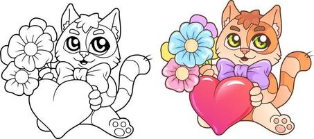 cute cat with flowers vector