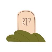 Gravestone with grass on ground. Old tombstone on grave with text RIP. RIP Grave. Flat vector illustration