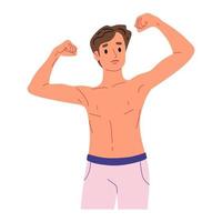 hombre atlético en ropa deportiva. los hombres muestran músculos. estilo de vida saludable, cuerpo atlético. ilustración vectorial plana vector