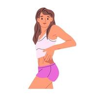 Young woman in fitness sportswear. Woman activities. Sport women trendy. Athletic woman. Healthy lifestyle, athletic body. Flat vector illustration