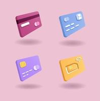 tarjeta de débito, crédito, tarjeta sim y tarjeta de identidad conjunto 3d ilustración de arcilla vector editable
