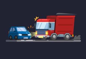 Truck hitting car. car accident scene illustration vector