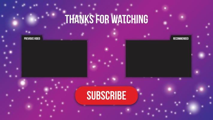 Youtube end screen in purple colors, outro template