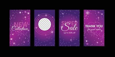 Sale purple social media stories templates vector