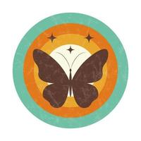 Vector butterfly silhouette in retro style with grunge texture. Groovy print for graphic tee. Template for poster, sticker, banner, t-shirt, icon, label, flyer, badge